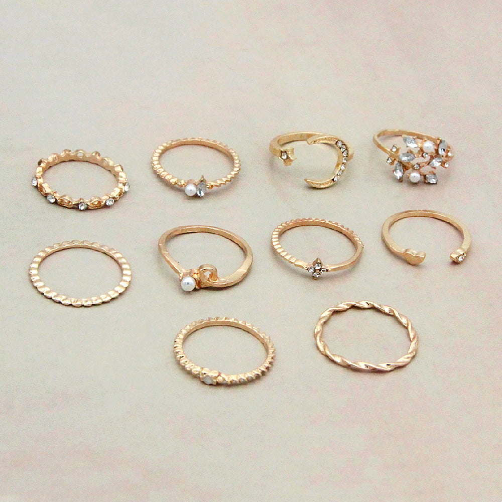 10-Piece Ring Star Moon Love Pearl Leaf - one package valentines Gift