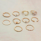 10-Piece Ring Star Moon Love Pearl Leaf - one package valentines Gift