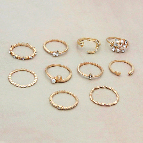 10-Piece Ring Star Moon Love Pearl Leaf - one package valentines Gift